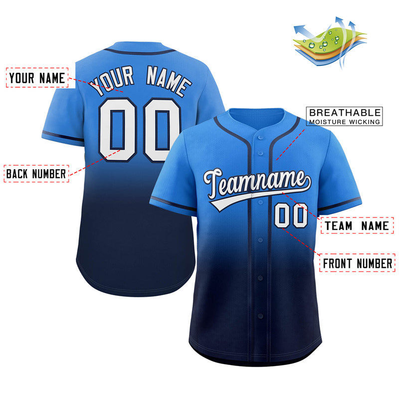Custom Powder Blue Navy Gradient Fashion Authentic Baseball Jersey Limited