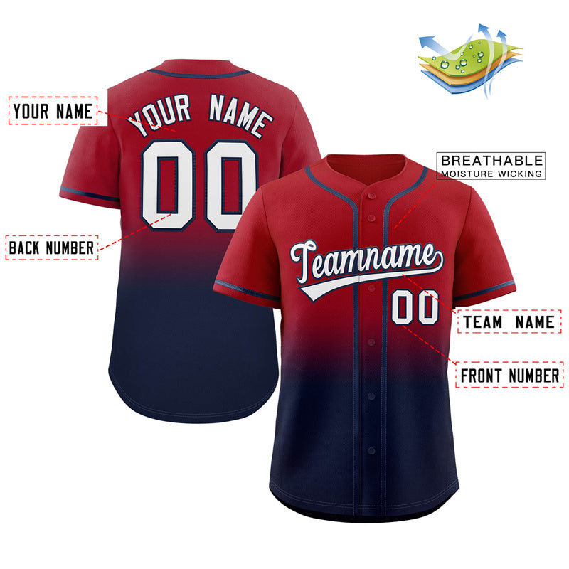 Custom Red Navy Gradient Fashion Authentic Baseball Jersey Limited