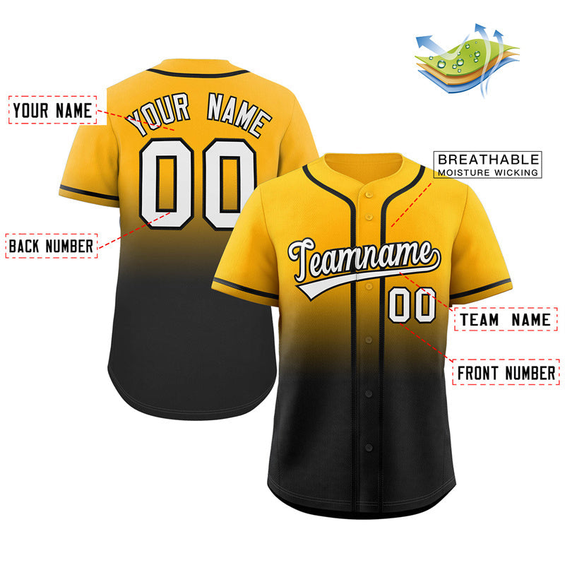 Custom Yellow Black Gradient Fashion Authentic Baseball Jersey Limited
