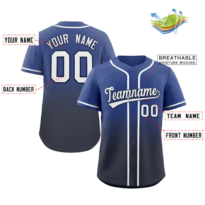 Custom Blue Navy-White Gradient Fashion Authentic Baseball Jersey Limited