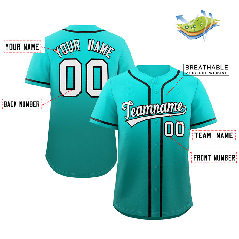 Custom Light Green Aqua Gradient Fashion Authentic Baseball Jersey Limited