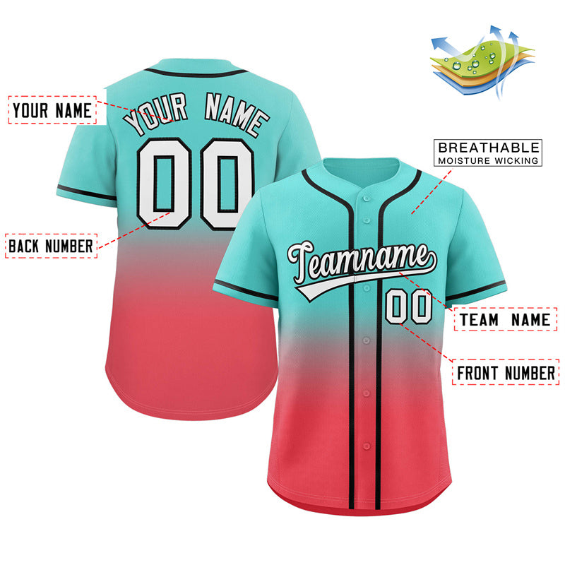 Custom Aqua Light Red Gradient Fashion Authentic Baseball Jersey Limited
