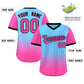 Custom Light Blue Pink-Black Gradient Fashion Authentic Pullover Pinstripe Baseball Jersey Limited