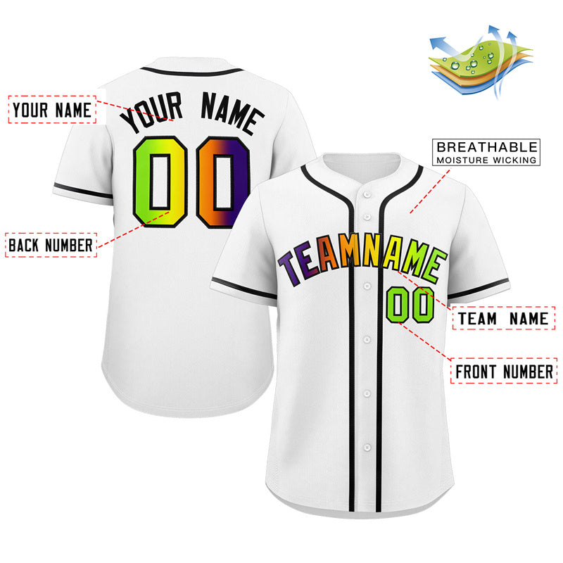 Custom White Neon Green-Purple Gradient Fashion Authentic Baseball Jersey Limited