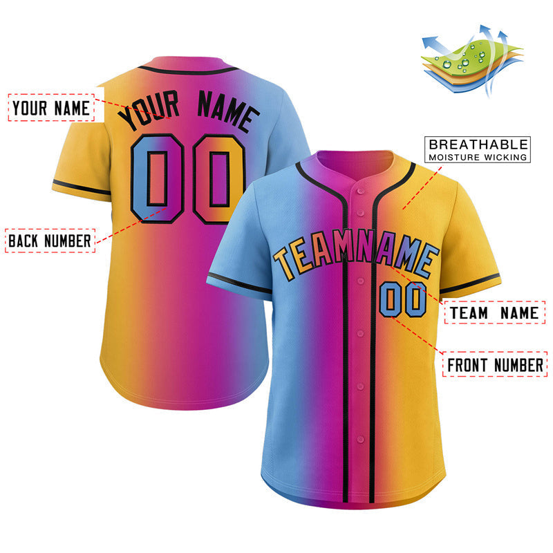 Custom Yellow Light Blue-Black Gradient Fashion Authentic Baseball Jersey Limited