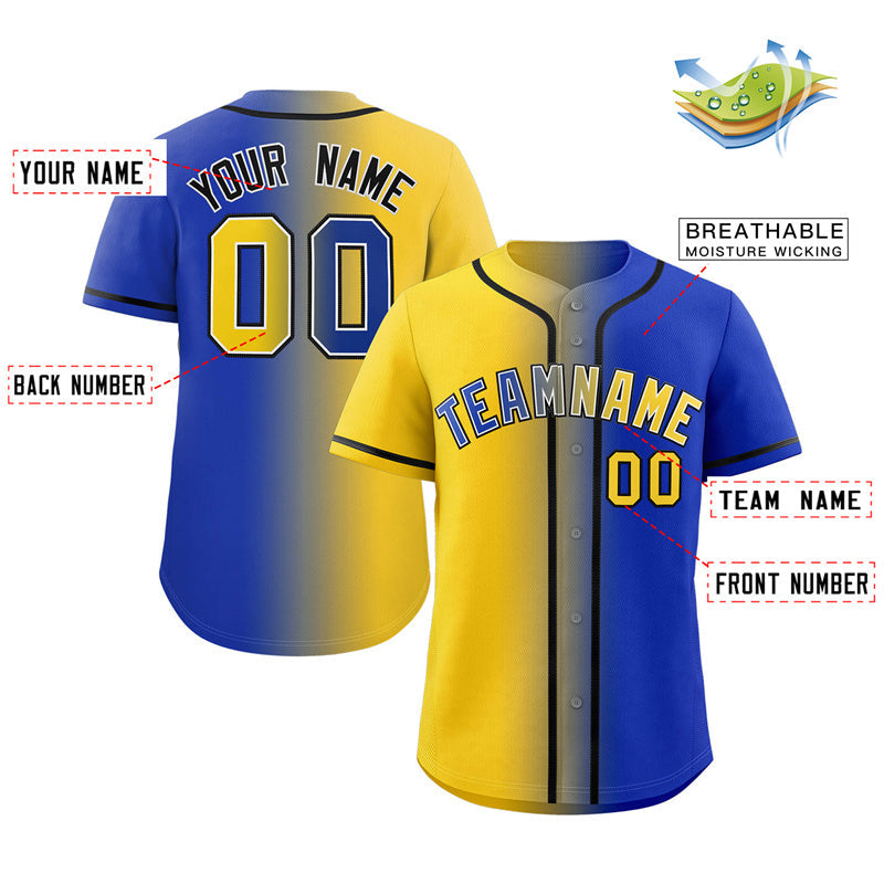 Custom Royal Yellow-Black Gradient Fashion Authentic Baseball Jersey Limited