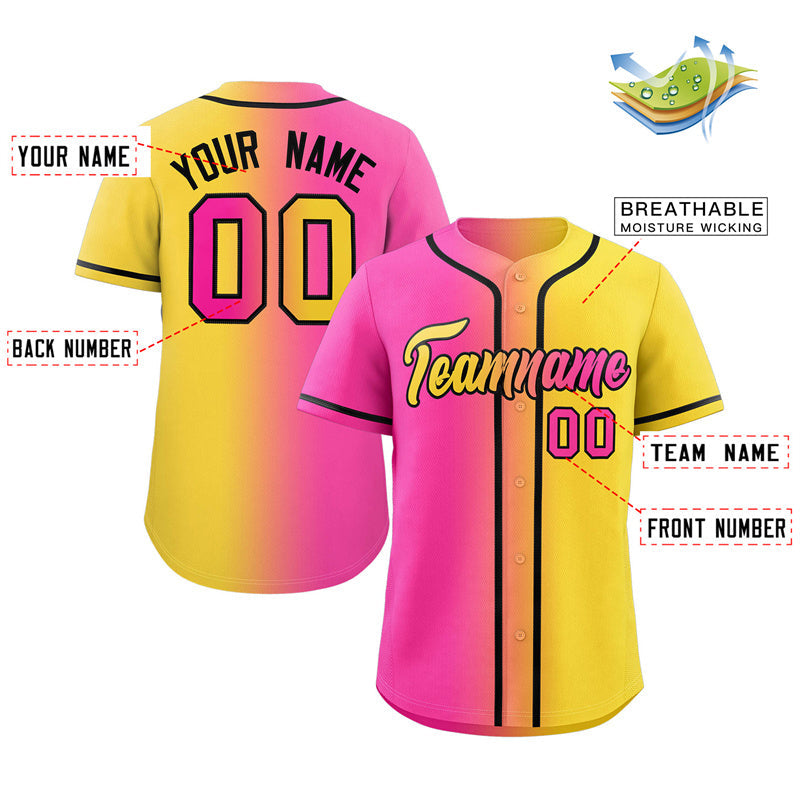 Custom Pink Yellow-Black Gradient Fashion Authentic Baseball Jersey Limited