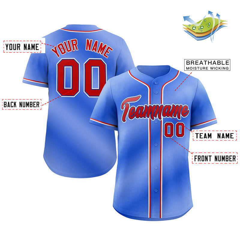 Custom Powder Blue Red-White Gradient Fashion Authentic Baseball Jersey Limited
