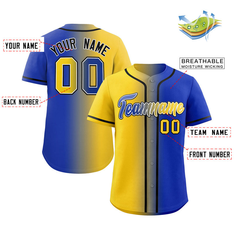 Custom Yellow Royal-Black Gradient Fashion Authentic Baseball Jersey Limited