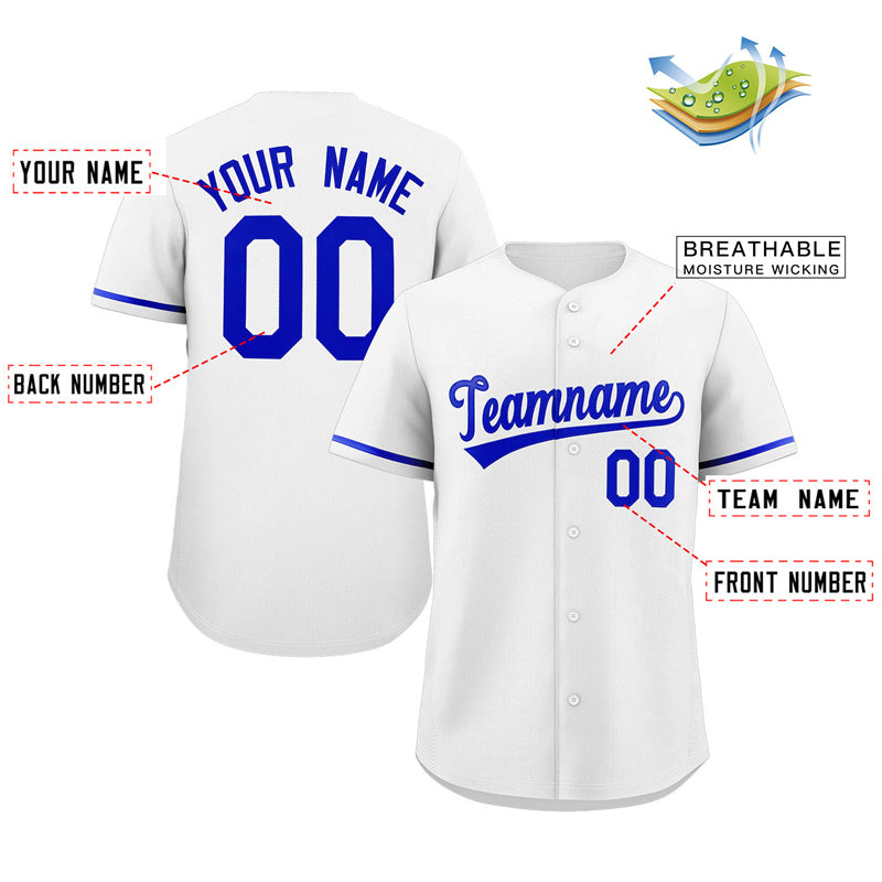 Custom White Royal Classic Style Authentic Baseball Jersey Limited