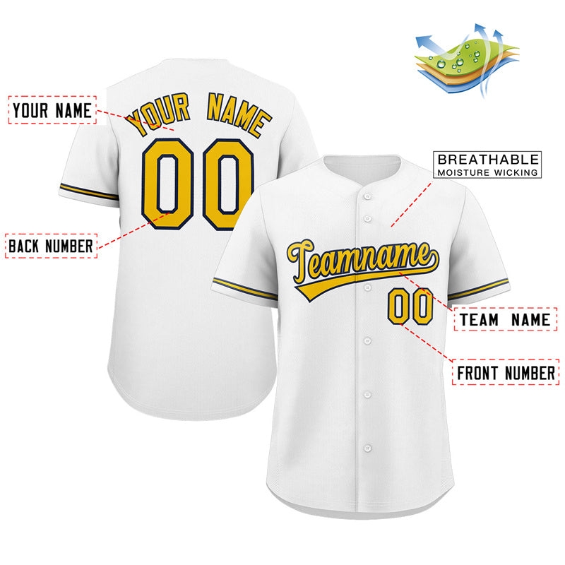 Custom White Gold-Black Solider Classic Style Authentic Baseball Jersey Limited