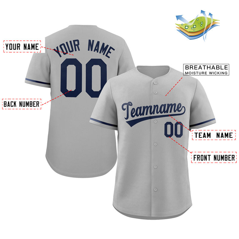 Custom Gray Navy Solider Classic Style Authentic Baseball Jersey Limited