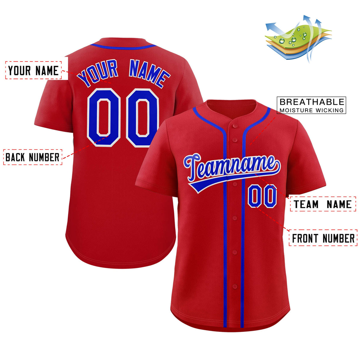 Custom Red Royal-White Classic Style Authentic Baseball Jersey Limited