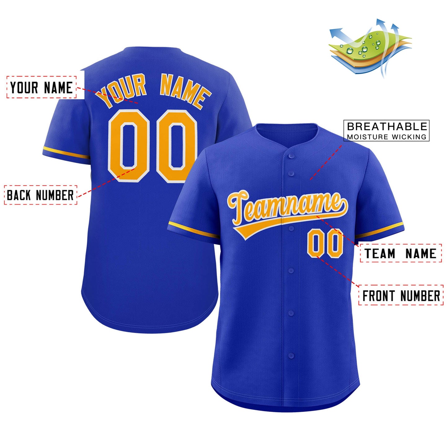 Custom Royal Yellow-White Classic Style Authentic Baseball Jersey Limited