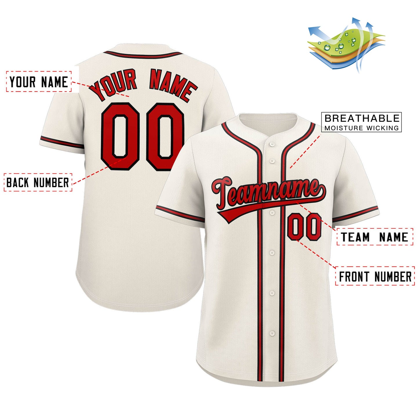 Custom Cream Red-Black Classic Style Authentic Baseball Jersey Limited