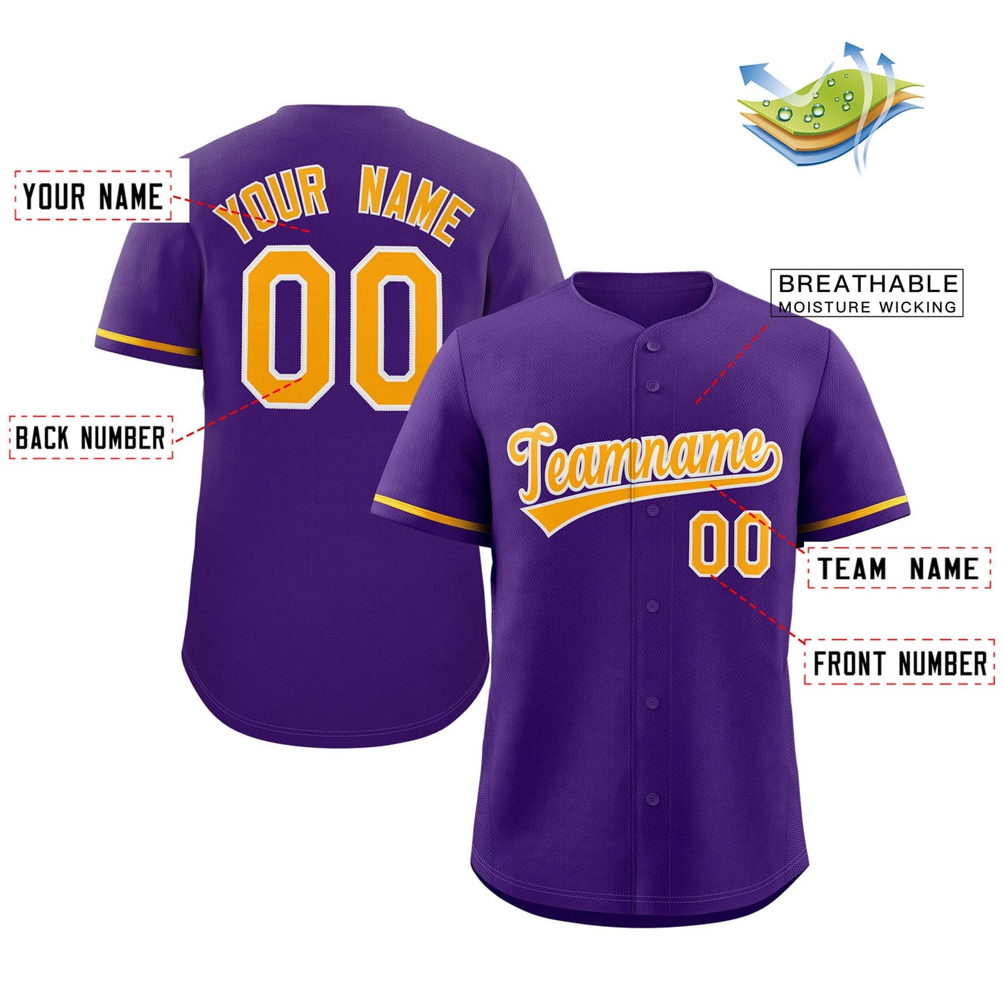 Custom Purple Yellow-White Classic Style Authentic Baseball Jersey Limited