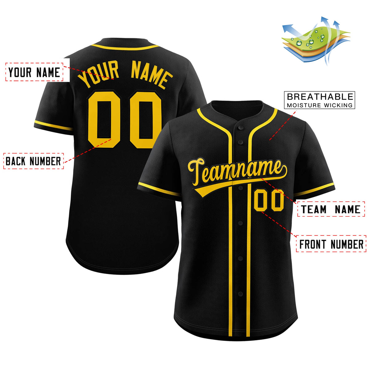 Custom Black Yellow Classic Style Authentic Baseball Jersey Limited