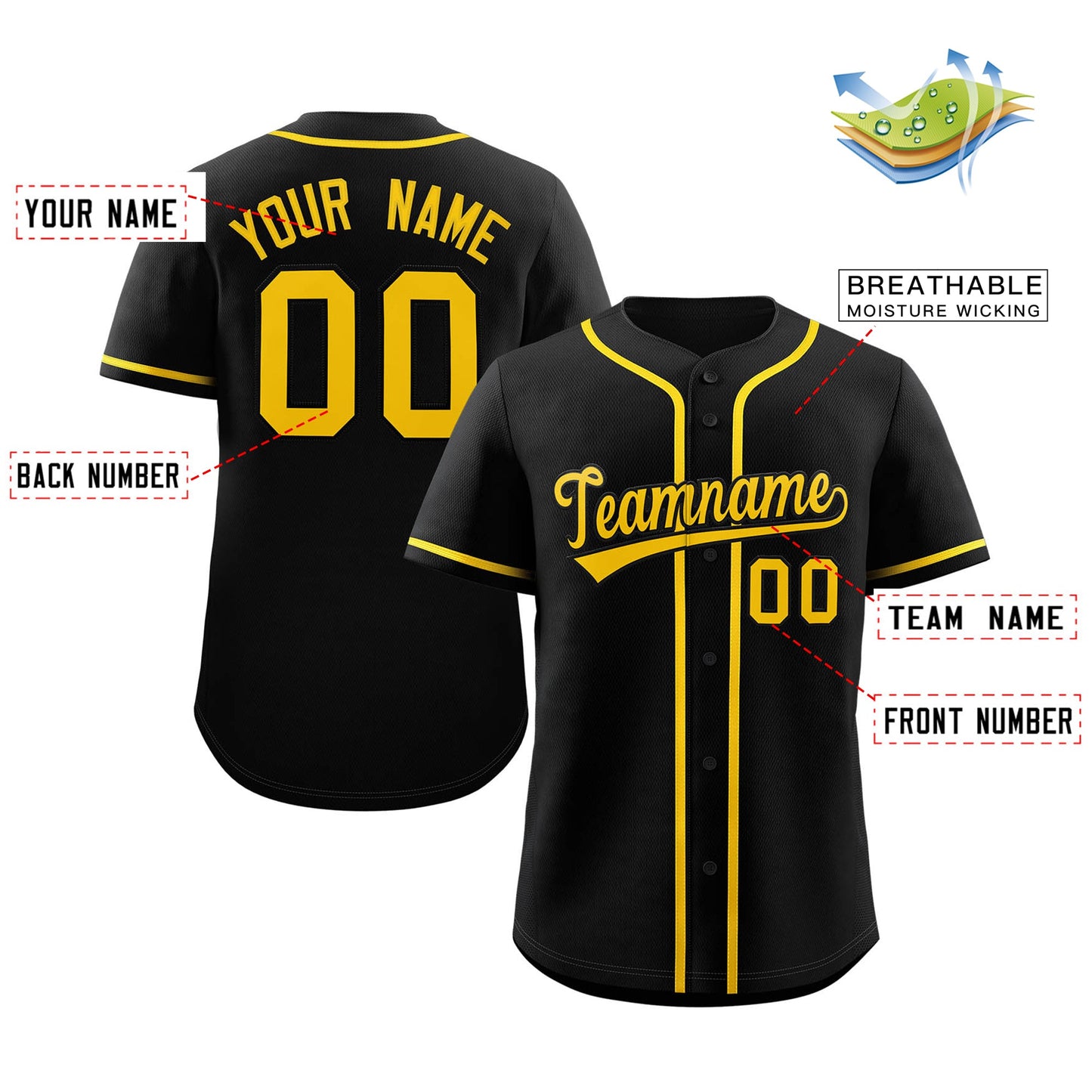 Custom Black Yellow Classic Style Authentic Baseball Jersey Limited