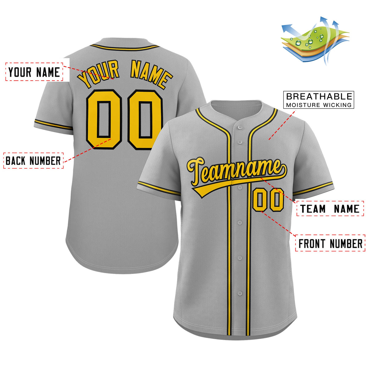 Custom Gray Yellow-White Classic Style Authentic Baseball Jersey Limited