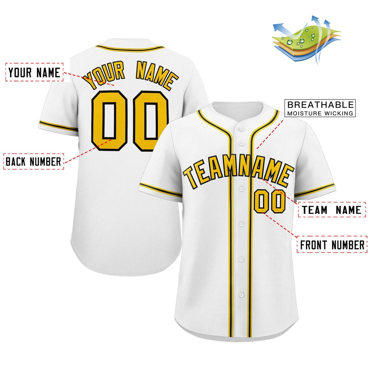 Custom White Gold-Black Classic Style Authentic Baseball Jersey Limited