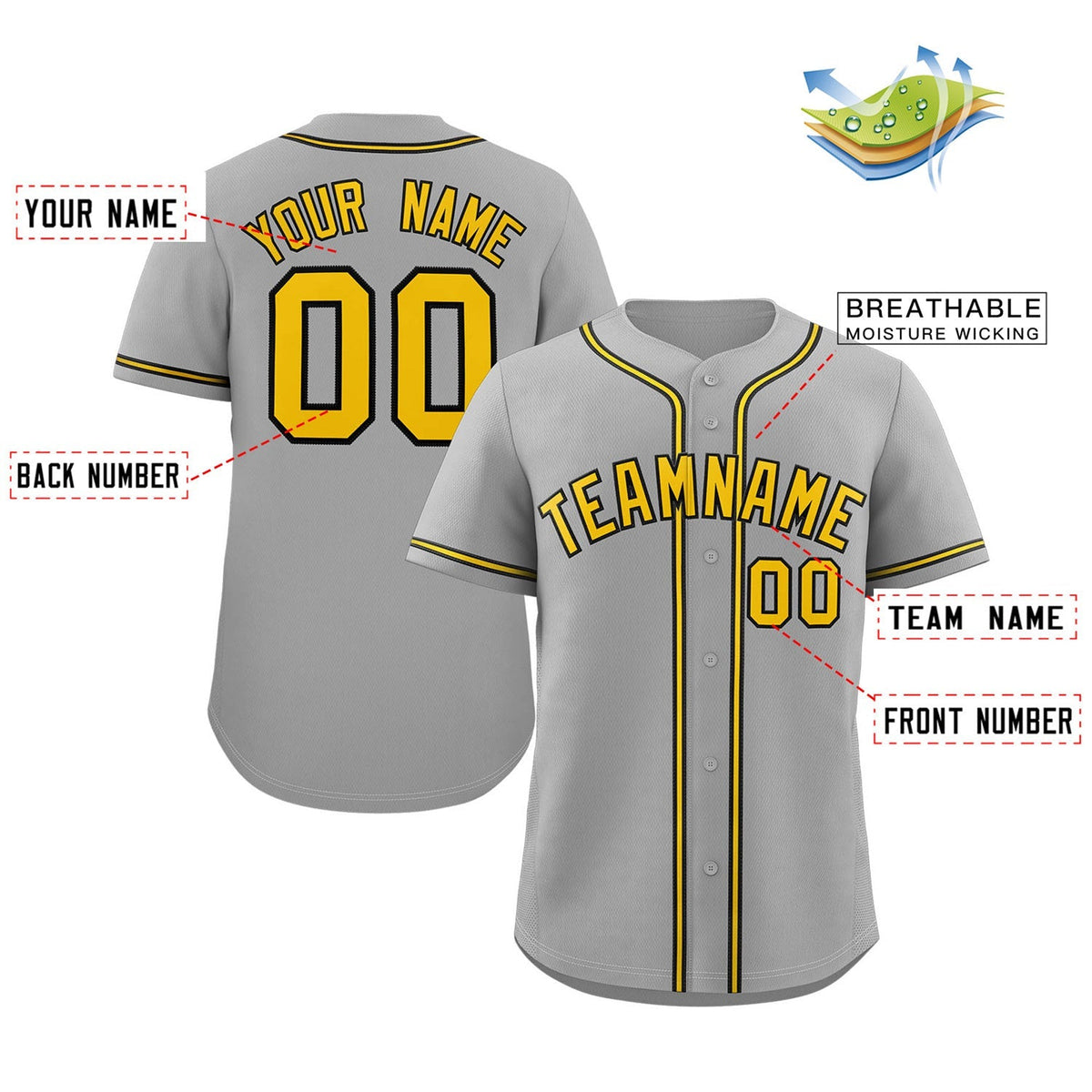 Custom Gray Yellow-Black Classic Style Authentic Baseball Jersey Limited