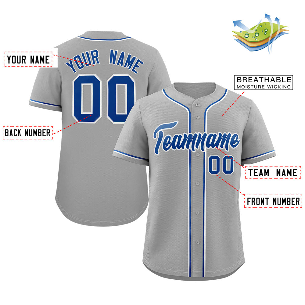 Custom Gray Royal-White Classic Style Authentic Baseball Jersey Limited