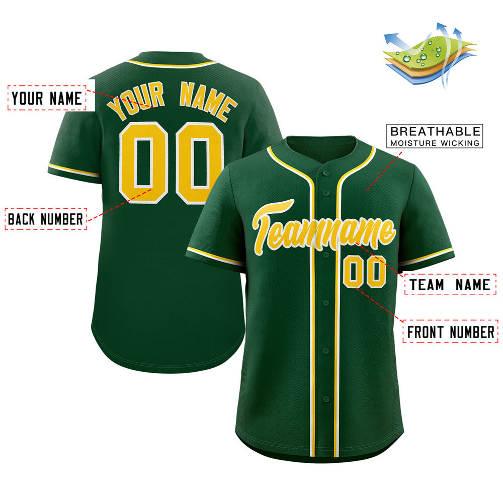 Custom Green Gold-White Classic Style Authentic Baseball Jersey Limited