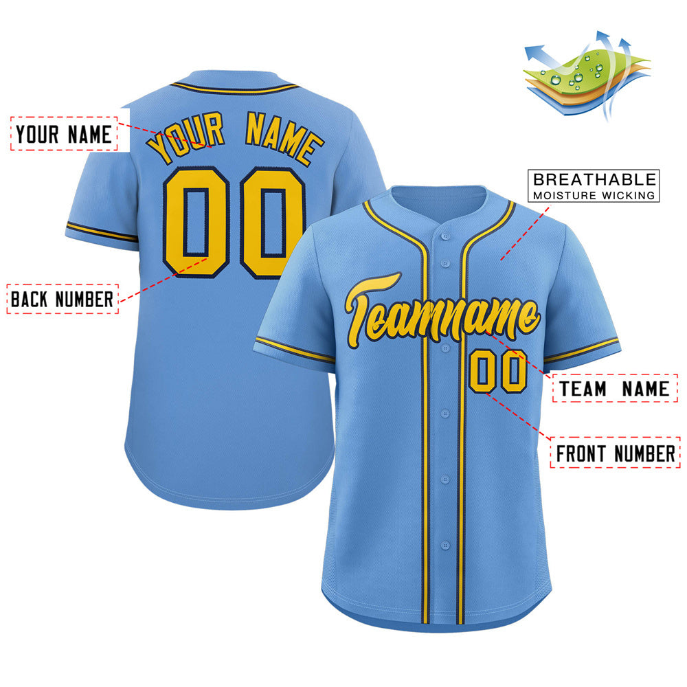 Custom Light Blue Gold-Navy Classic Style Authentic Baseball Jersey Limited
