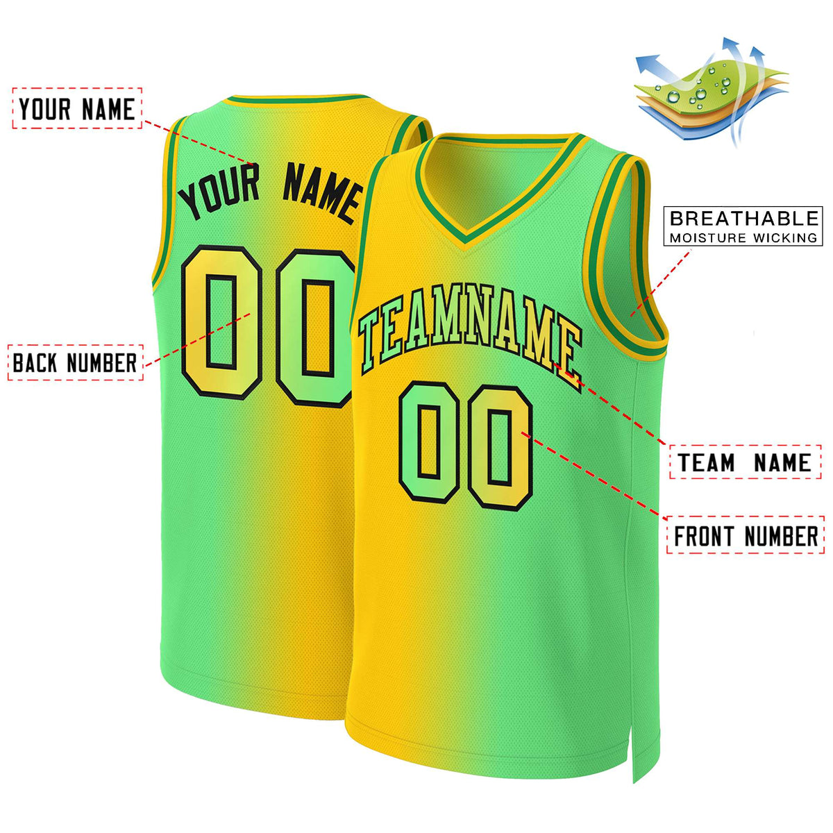 Custom Yellow Neon Green-Black Gradient Fashion Tops Basketball Jersey Limited