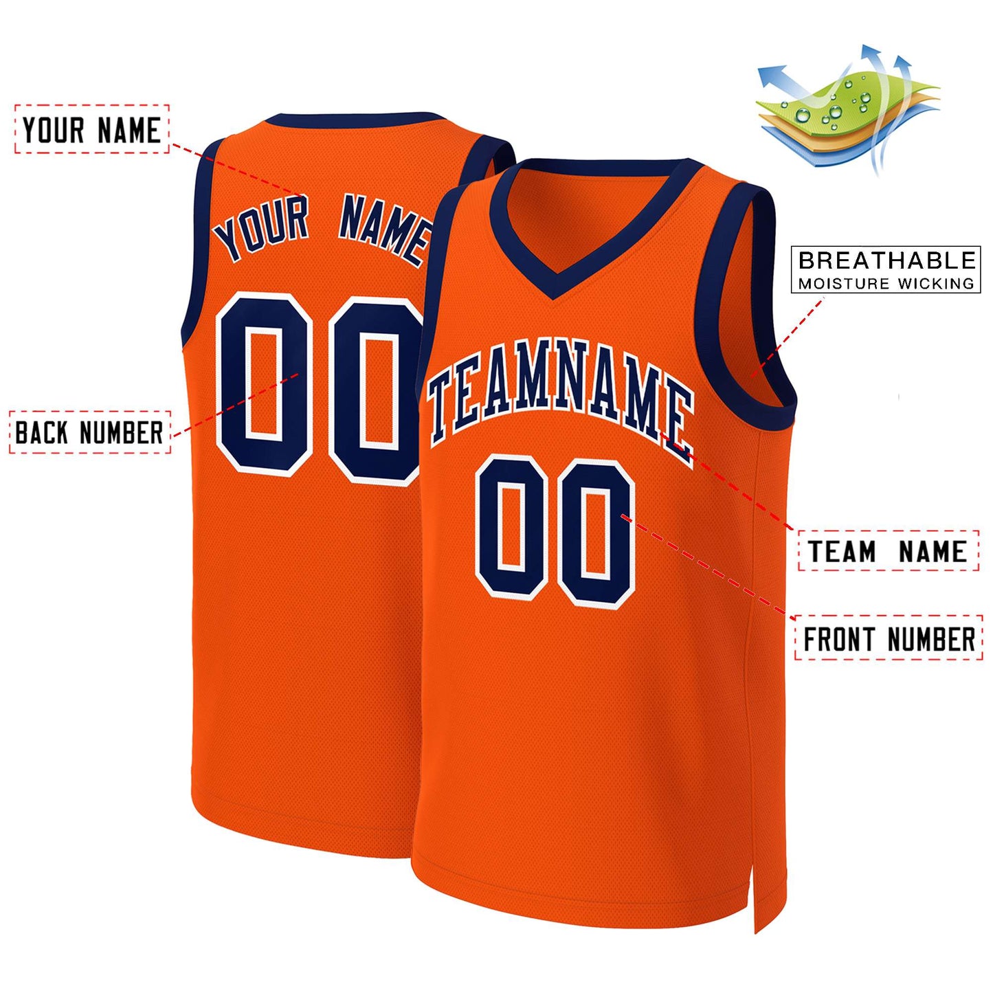 Custom Orange Navy-White Classic Tops Basketball Jersey Limited