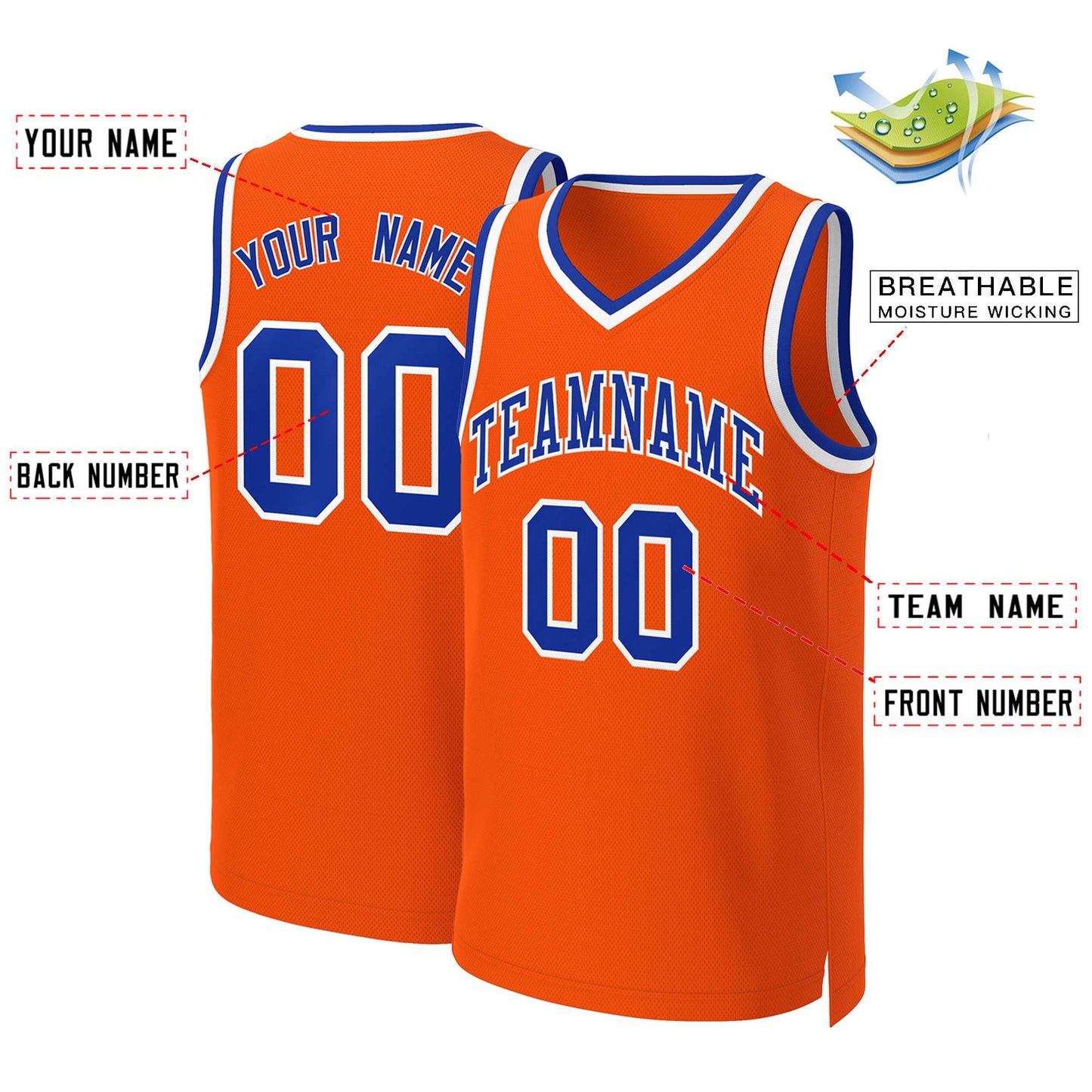 Custom Orange Royal-White Classic Tops Basketball Jersey Limited