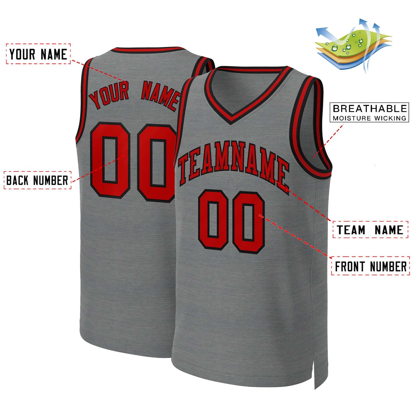 Custom Dark Gray Red-Black Classic Tops Basketball Jersey Limited