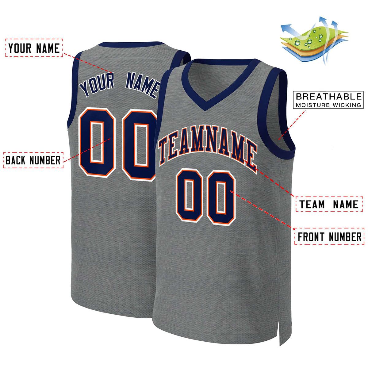 Custom Dark Gray Navy-Orange Classic Tops Basketball Jersey Limited
