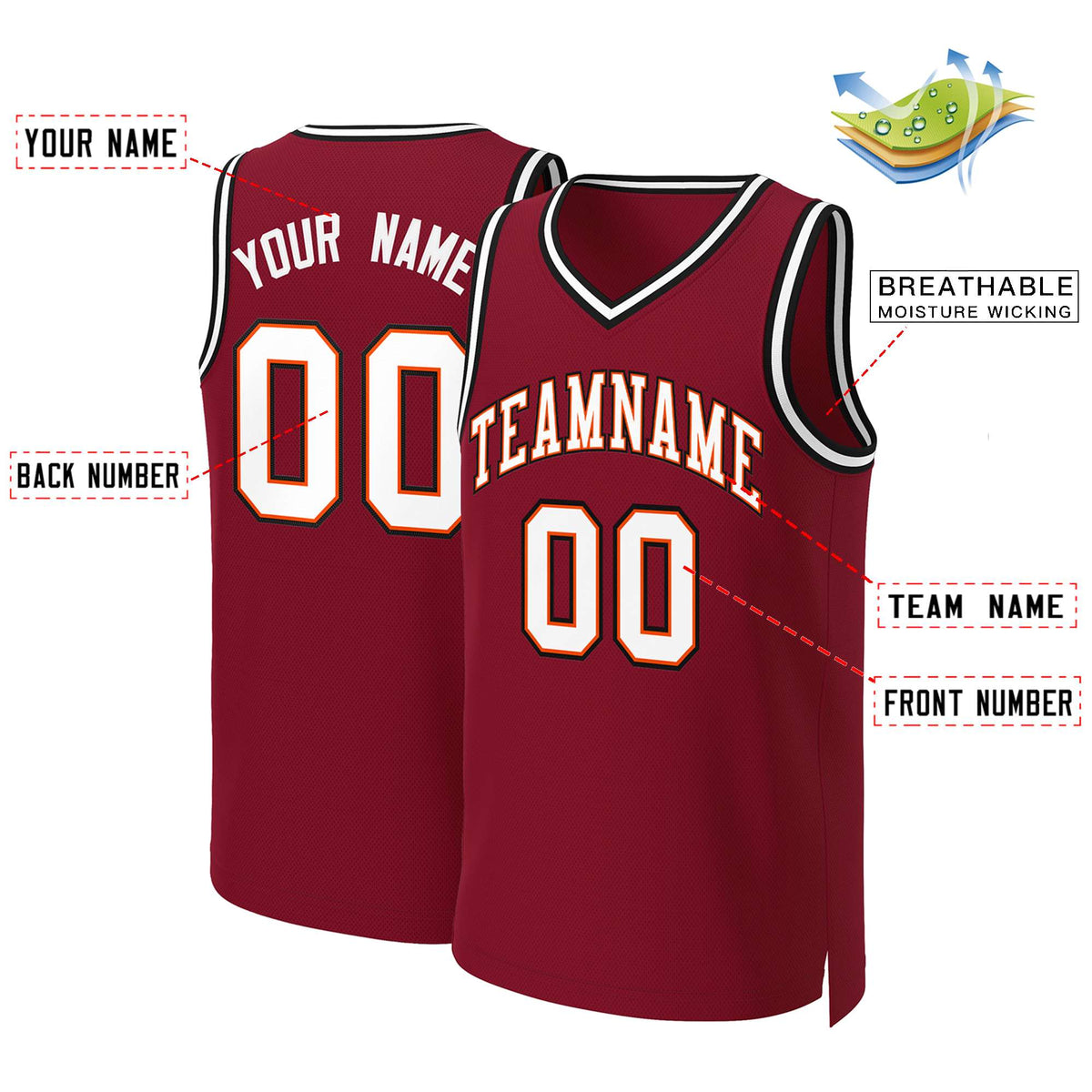 Custom Maroon White-Orange Classic Tops Basketball Jersey Limited