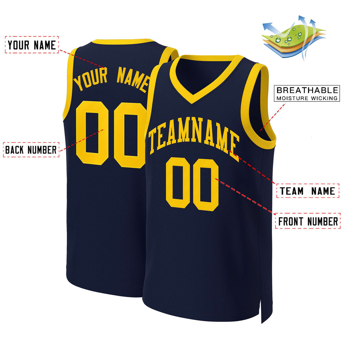 Custom Navy Yellow Classic Tops Basketball Jersey Limited
