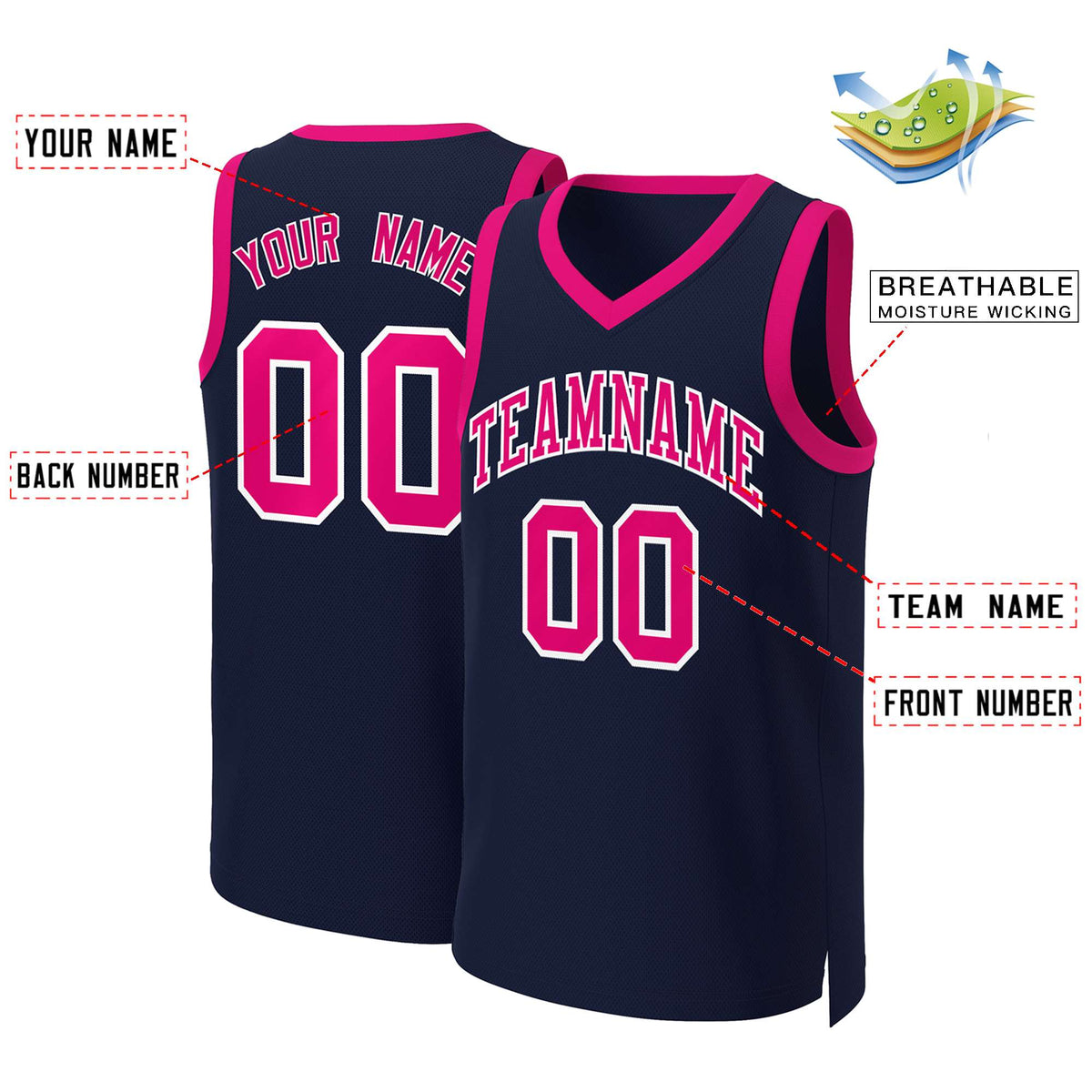Custom Navy Pink-White Classic Tops Basketball Jersey Limited