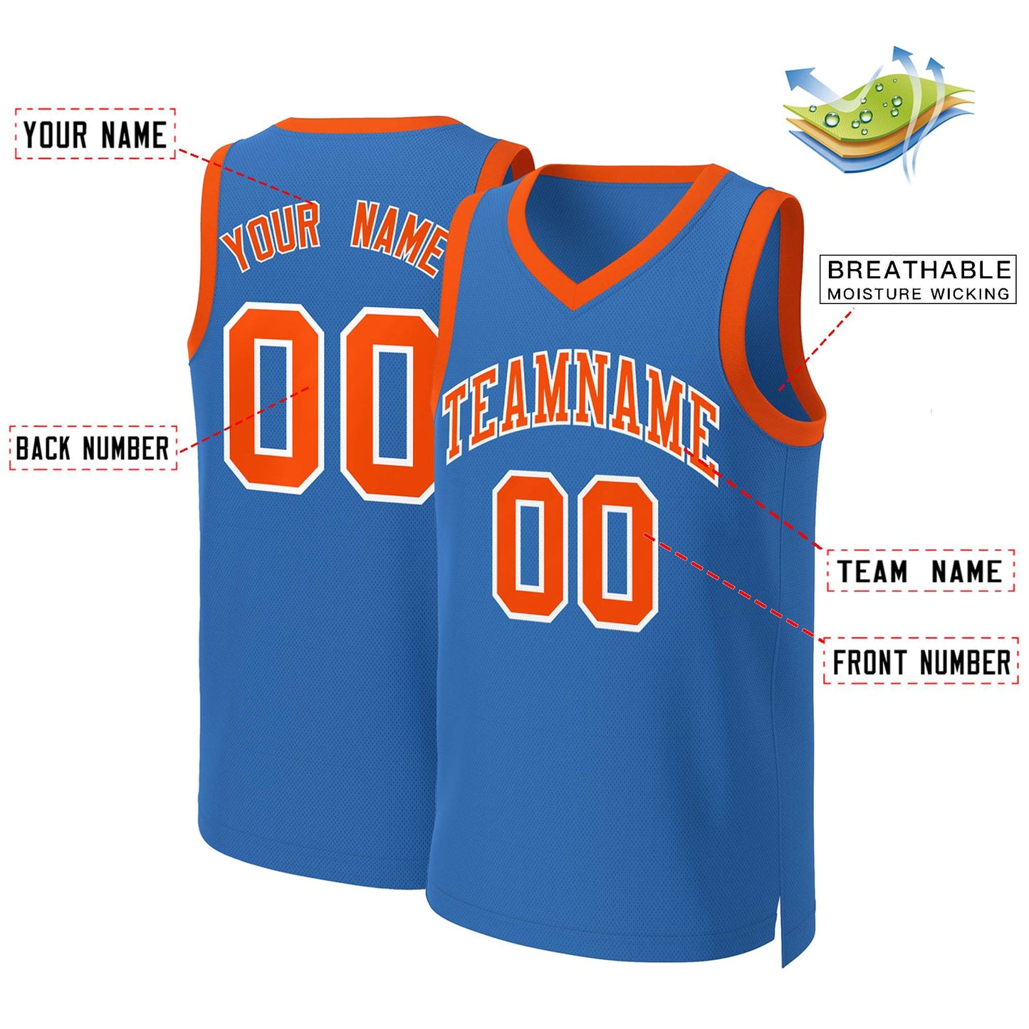 Custom Blue Orange-White Classic Tops Basketball Jersey Limited