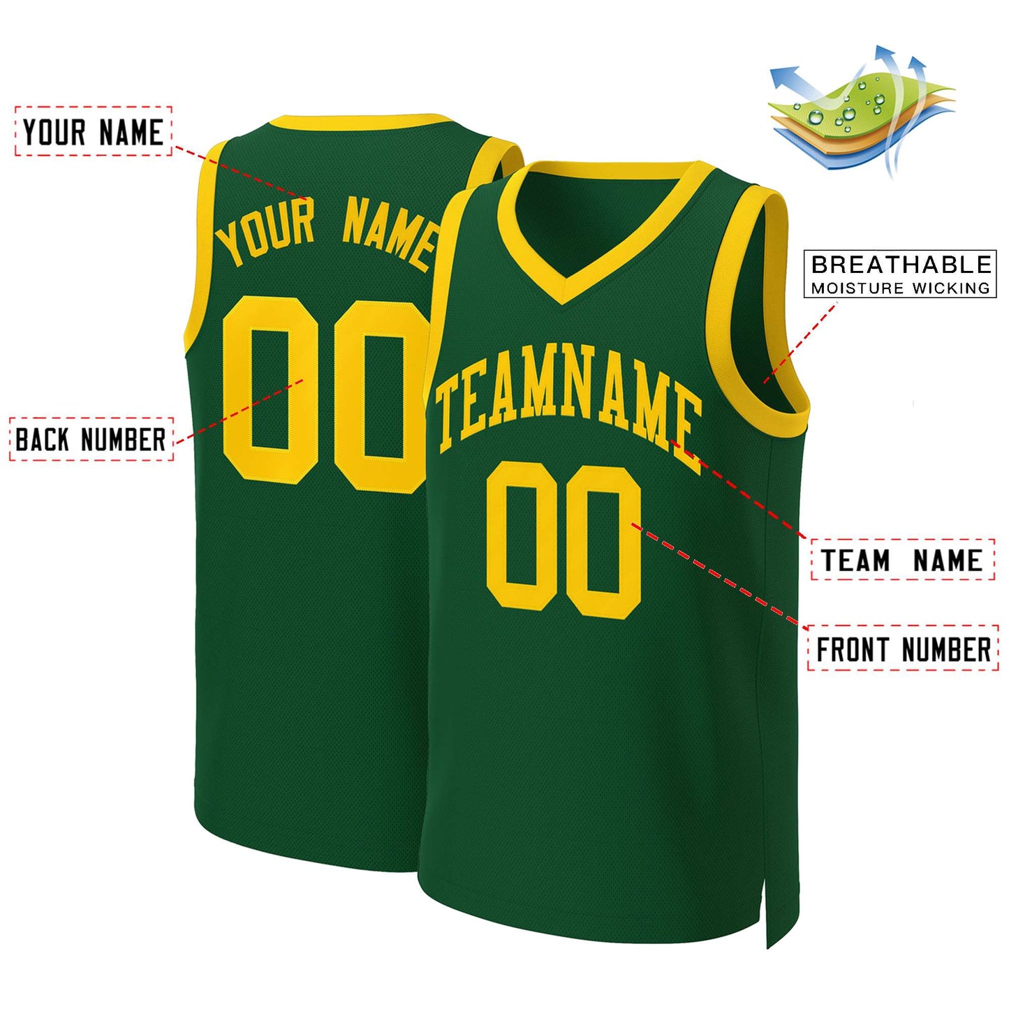 Custom Green Gold Classic Tops Basketball Jersey Limited