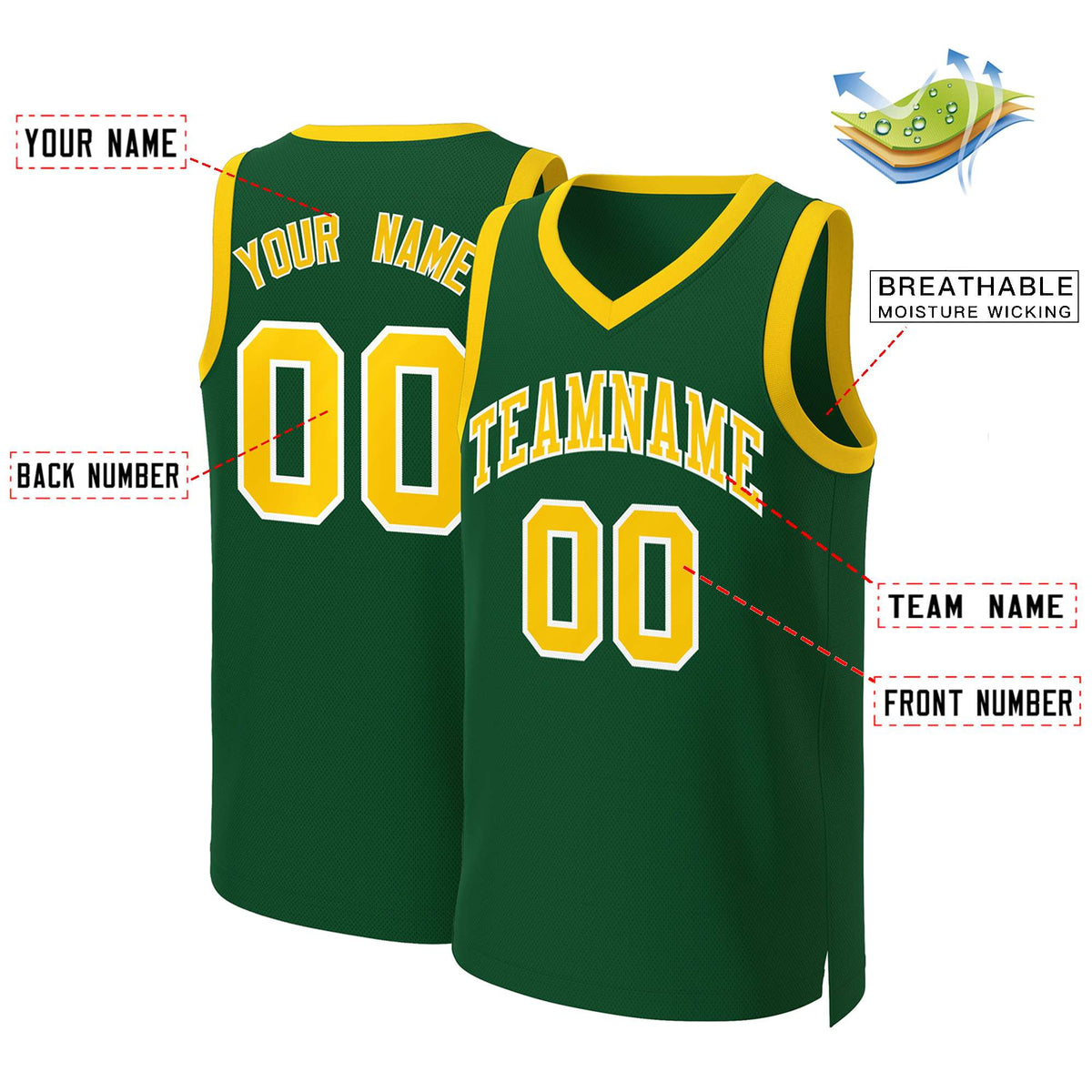 Custom Green Gold-White Classic Tops Basketball Jersey Limited