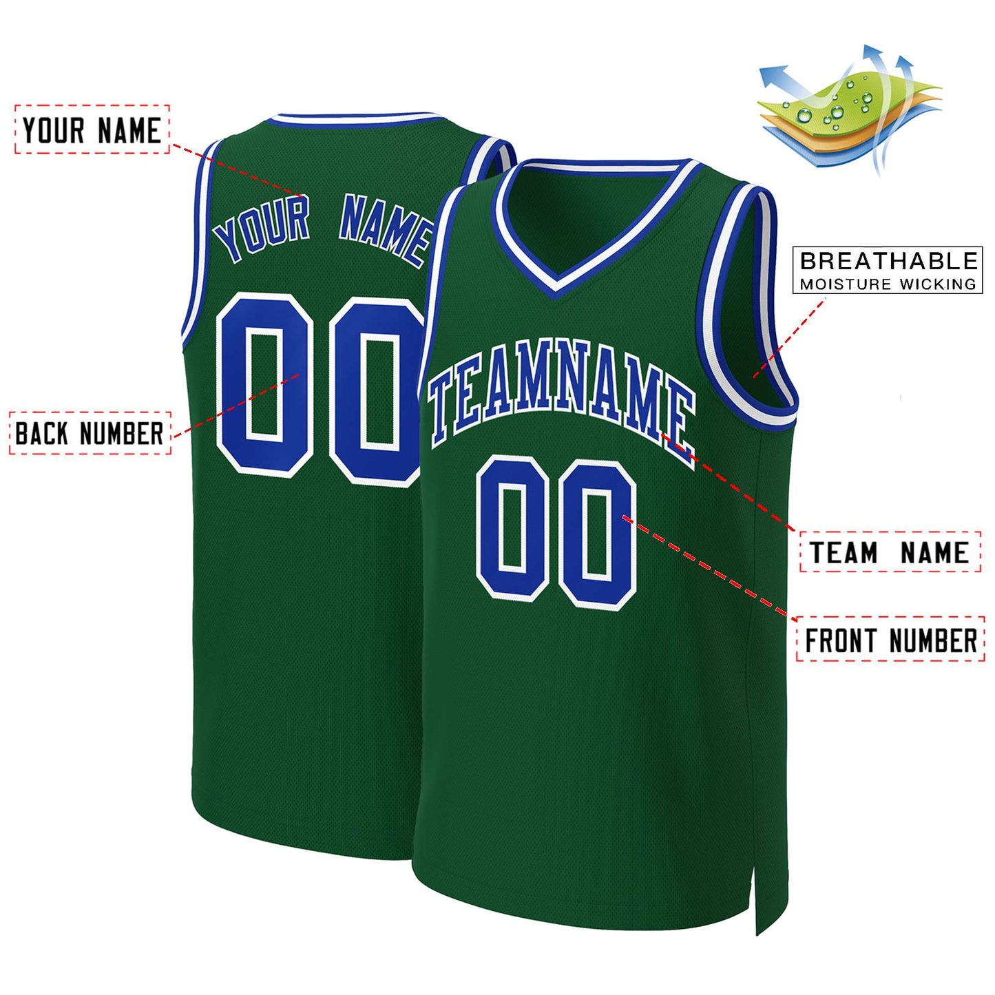 Custom Green Royal-White Classic Tops Basketball Jersey Limited