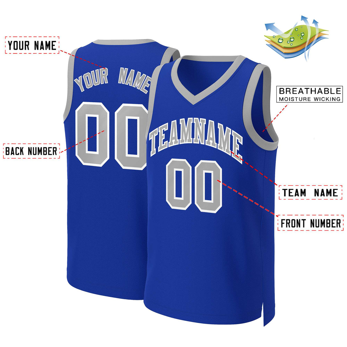 Custom Royal Gray-White Classic Tops Basketball Jersey Limited