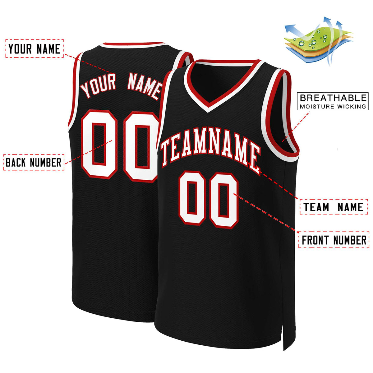 Custom Black White-Red Classic Tops Basketball Jersey Limited