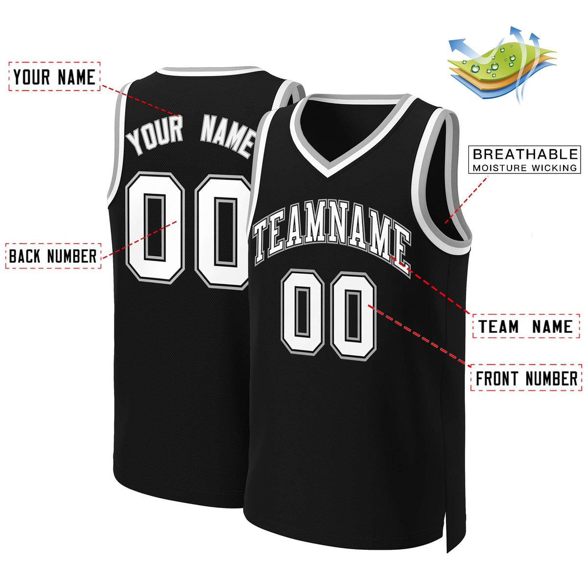 Custom Black White-Black Classic Tops Basketball Jersey Limited