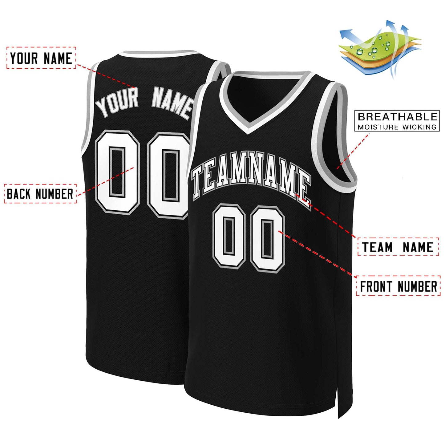 Custom Black White-Black Classic Tops Basketball Jersey Limited