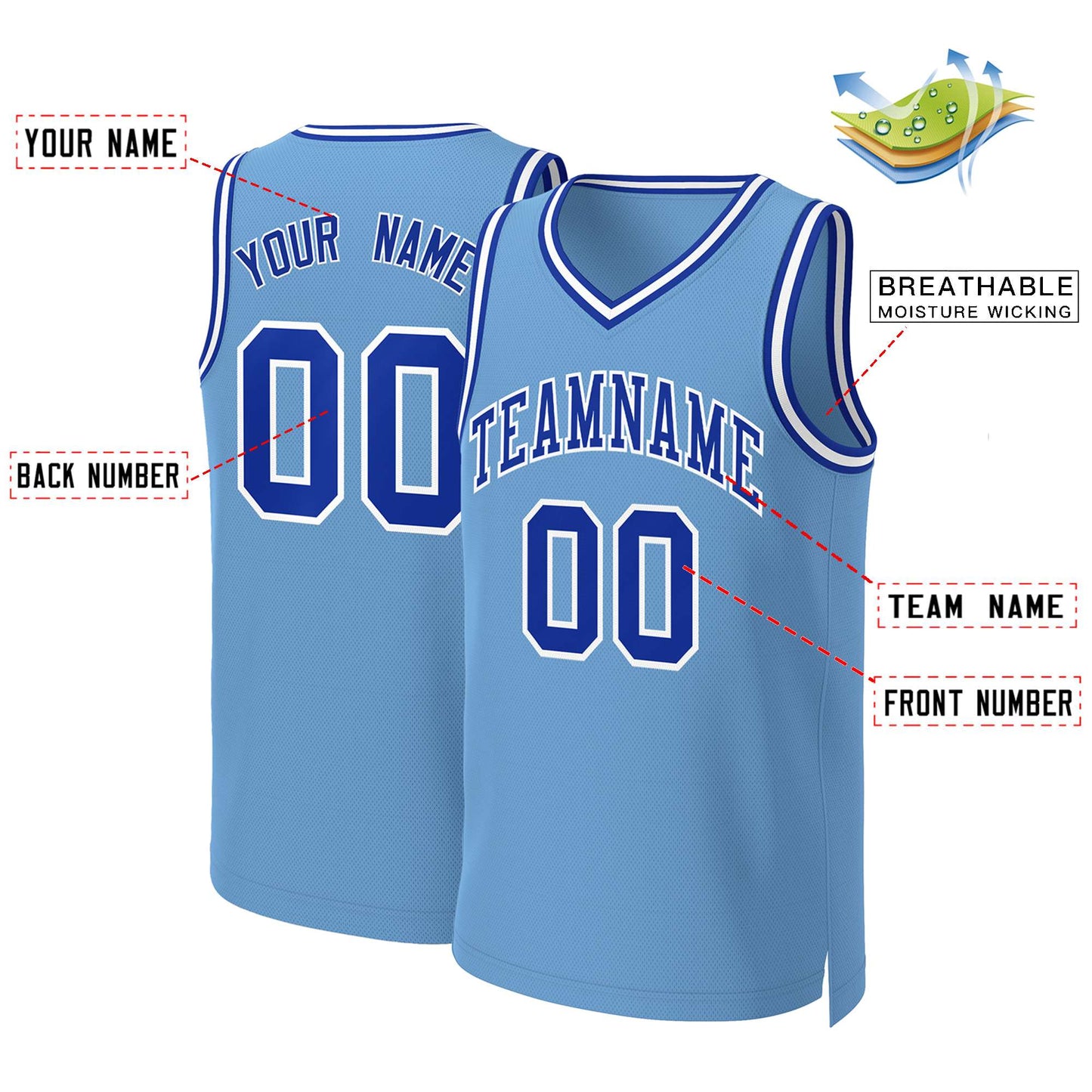 Custom Light Blue Royal-White Classic Tops Basketball Jersey Limited