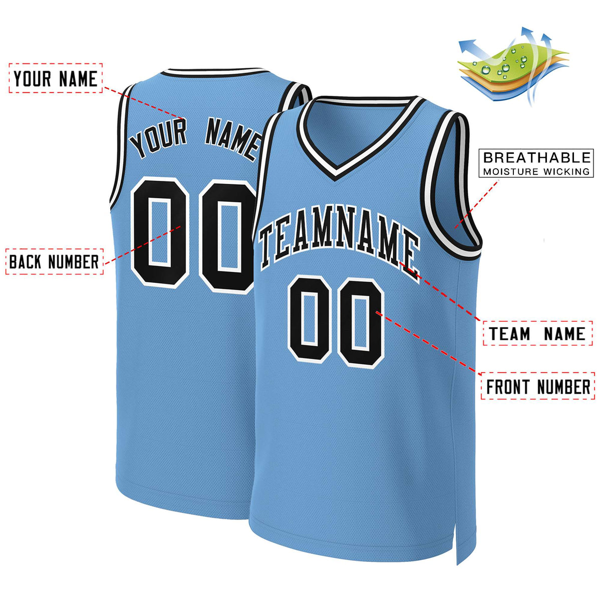 Custom Light Blue Black-White Classic Tops Basketball Jersey Limited