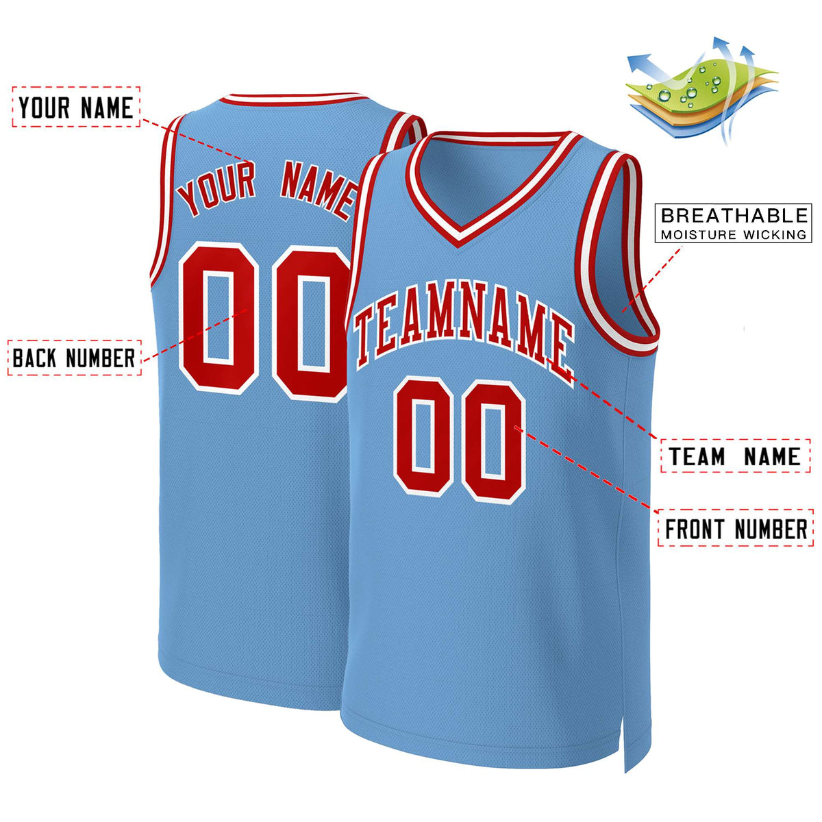 Custom Light Blue Red-White Classic Tops Basketball Jersey Limited