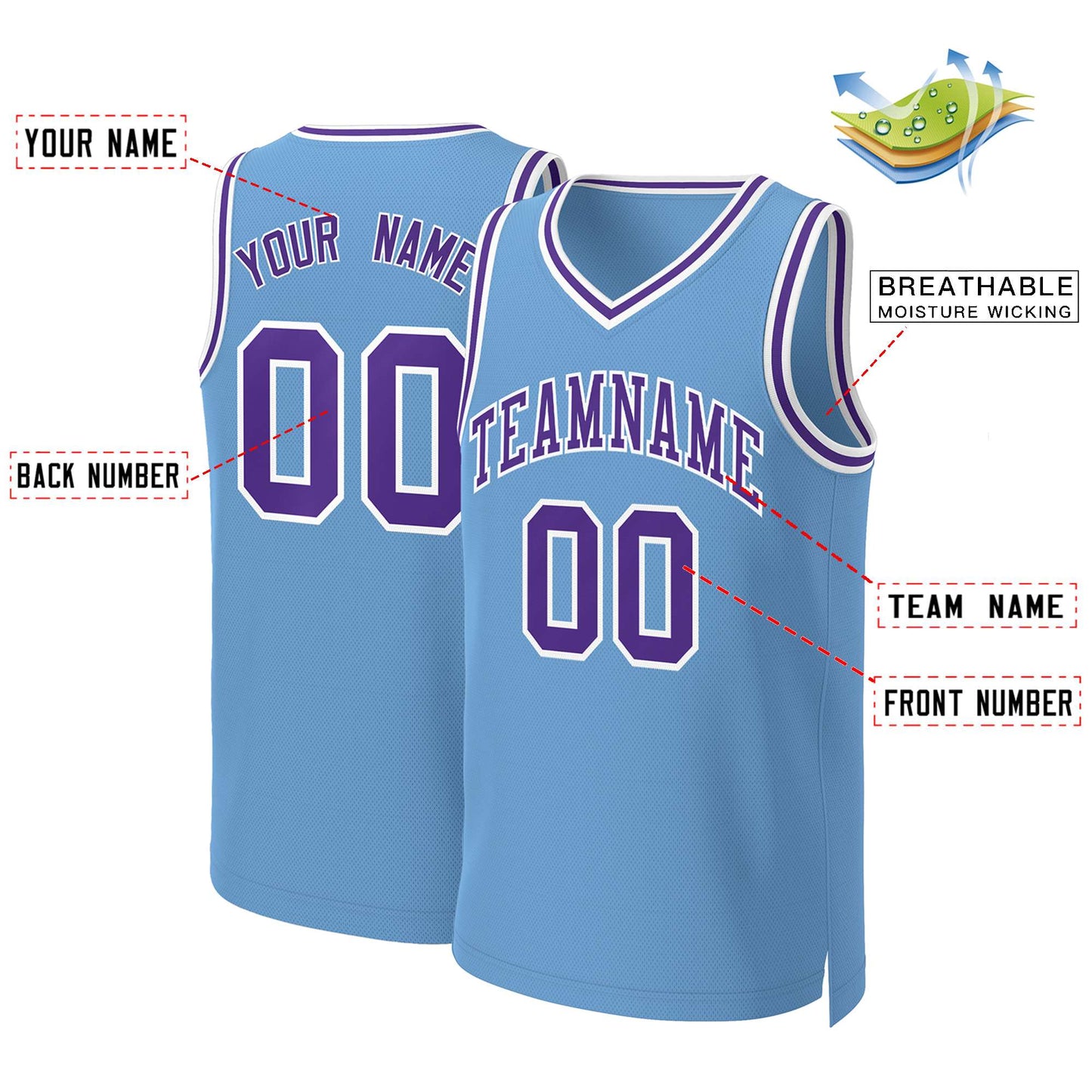 Custom Light Blue Purple-White Classic Tops Basketball Jersey Limited