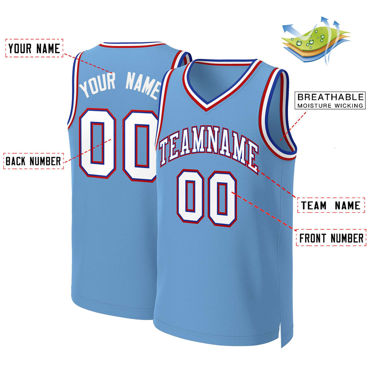 Custom Light Blue White-Royal Classic Tops Basketball Jersey Limited