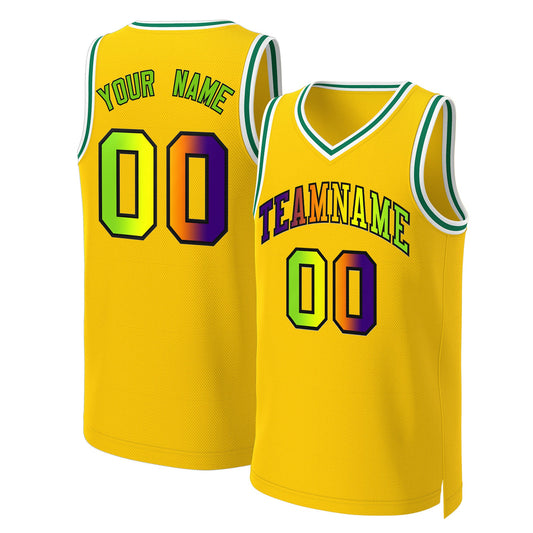 Custom Yellow Purple-Black Classic Gradient Fashion Tops Basketball Jersey